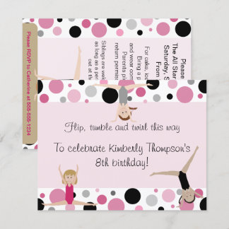 Gymnastik-Party Einladungs-Rosa, Grau u. Schwarzes Einladung