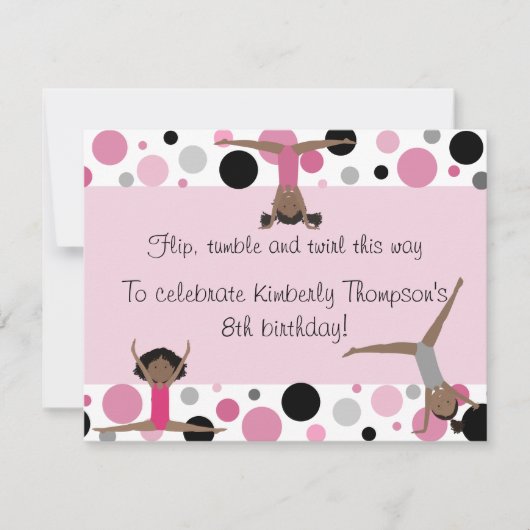 Gymnastik-Party Einladungs-Rosa, Grau u. Schwarzes Einladung (Vorderseite)