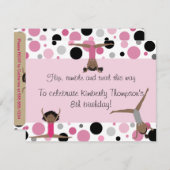 Gymnastik-Party Einladungs-Rosa, Grau u. Schwarzes Einladung (Vorne/Hinten)