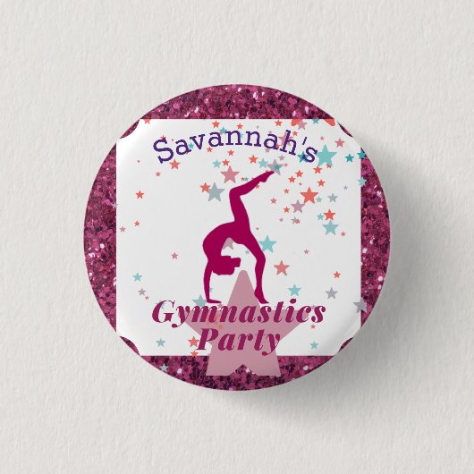 Gymnastik Party Glitzer & Stars Button (Vorderseite)