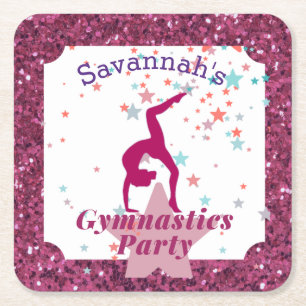 Gymnastik Party Glitzer & Stars Rechteckiger Pappuntersetzer