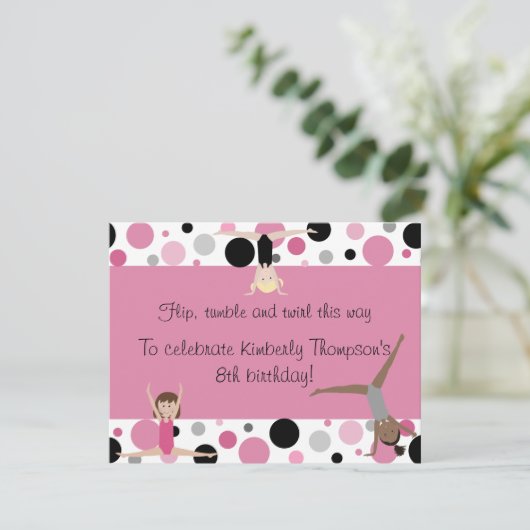 Gymnastik-Party in rosa, im Grau u. im Schwarzen Einladung (Stehend Vorderseite)