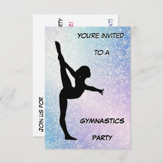 Gymnastik Party Shimmer Einladung (Vorne/Hinten)