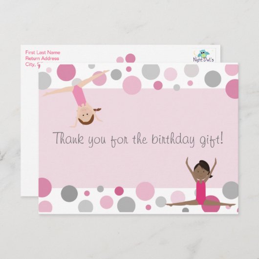Gymnastik Party Vielen Dank in Pinks & Grau Postkarte (Vorne/Hinten)