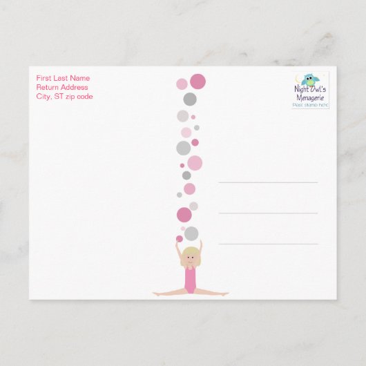 Gymnastik Party Vielen Dank in Pinks & Grau Postkarte (Rückseite)