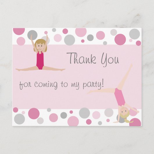 Gymnastik Party Vielen Dank in Pinks & Grau Postkarte (Vorderseite)