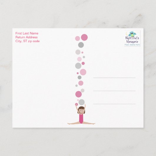 Gymnastik Party Vielen Dank in Pinks & Grau Postkarte (Rückseite)