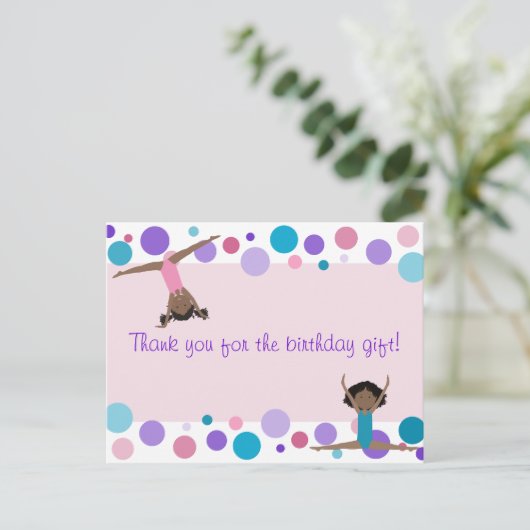 Gymnastik Party Vielen Dank in Rosa, Lila & Aqua Postkarte (Stehend Vorderseite)