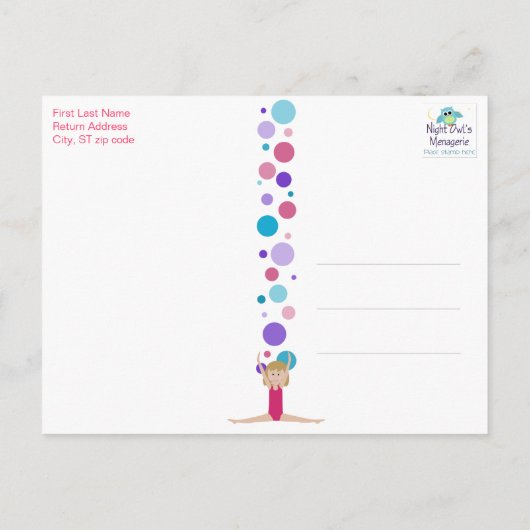 Gymnastik Party Vielen Dank in Rosa, Lila & Aqua Postkarte (Rückseite)