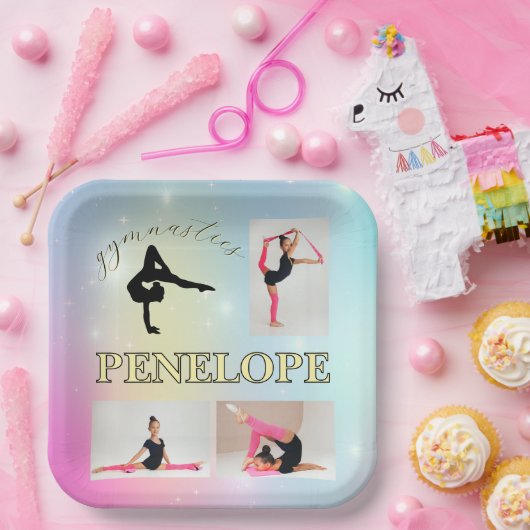 Gymnastik Pastel Rainbow Gradient 3 Foto Custom Pappteller (Party)