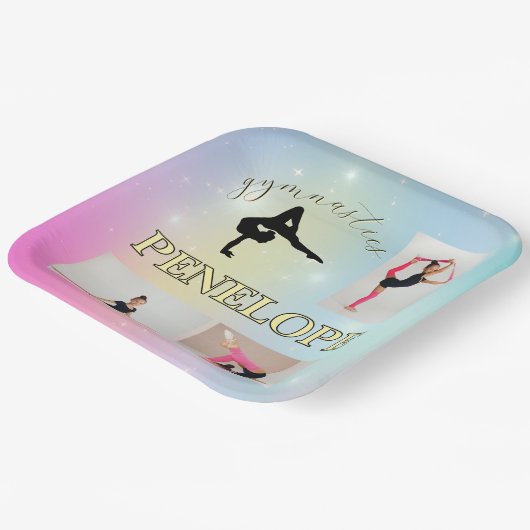 Gymnastik Pastel Rainbow Gradient 3 Foto Custom Pappteller (Gewinkelt)