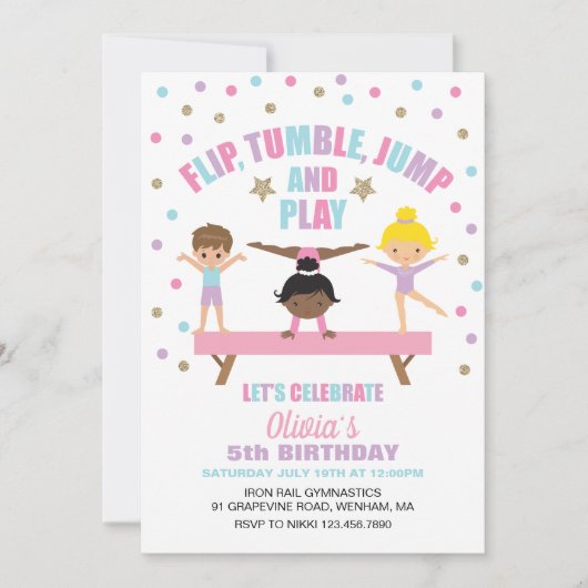 Gymnastik Pastell Geburtstag Einladung (Vorderseite)