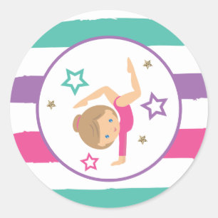 Gymnastik Pink Lila Türkis Girl Birthday Cla Runder Aufkleber