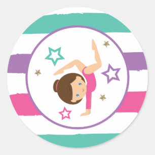 Gymnastik Pink Lila Türkis Girl Birthday Cla Runder Aufkleber