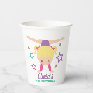 Gymnastik Pink Lila Türkis Girl Birthday Pap Pappbecher