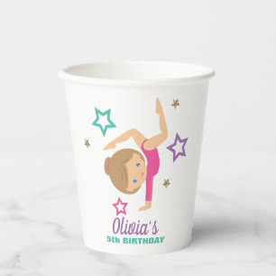 Gymnastik Pink Lila Türkis Girl Birthday Pap Pappbecher