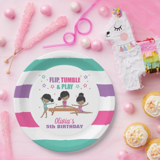 Gymnastik Pink Lila Türkis Girl Birthday Pap Pappteller (Party)
