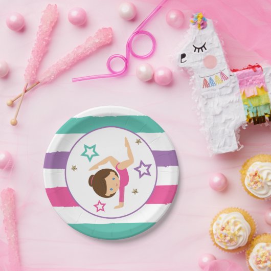 Gymnastik Pink Lila Türkis Girl Birthday Pap Pappteller (Party)