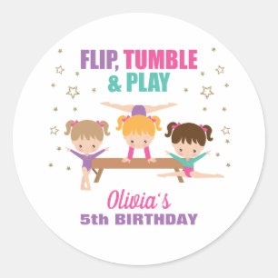Gymnastik Pink Lila Türkis Girl Geburtstag Runder Aufkleber