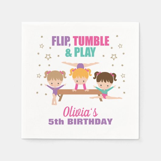Gymnastik Pink Lila Türkis Girl Geburtstag Serviette (Vorderseite)