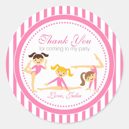 Gymnastik Pink Party Stickers (Vorderseite)