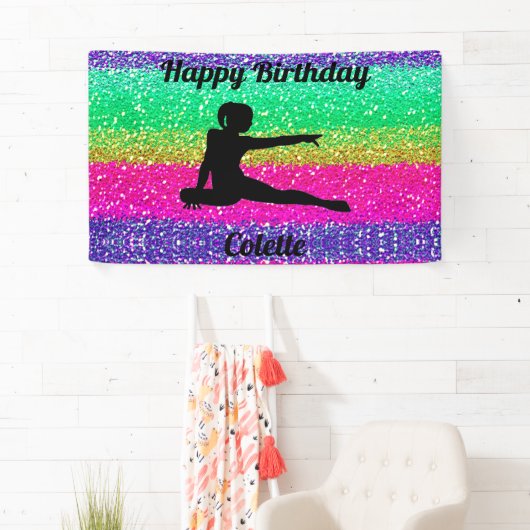 Gymnastik Rainbow Sparkle Birthday Banner (Insitu)