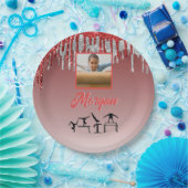 Gymnastik Red & Silver Glitzer Tropfen Custom Foto Pappteller (Party)