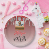 Gymnastik Red & Silver Glitzer Tropfen Custom Foto Pappteller (Party)