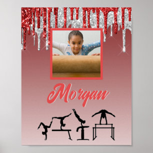 Gymnastik Red & Silver Glitzer Tropfen Custom Foto Poster