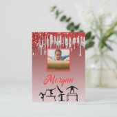 Gymnastik Red & Silver Glitzer Tropfen Custom Foto Postkarte (Stehend Vorderseite)