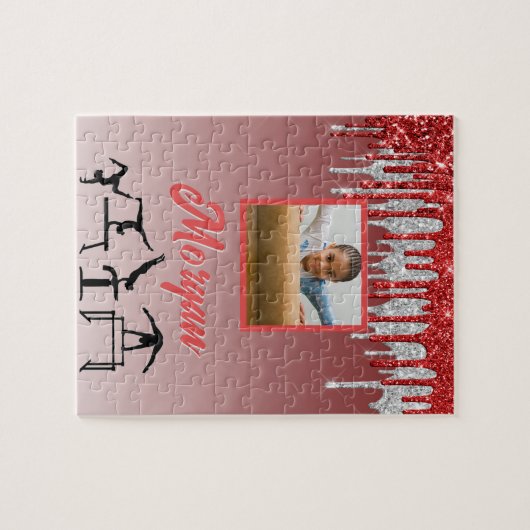 Gymnastik Red & Silver Glitzer Tropfen Custom Foto Puzzle (Horizontal)