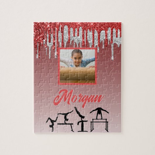 Gymnastik Red & Silver Glitzer Tropfen Custom Foto Puzzle (Vertikal)