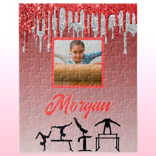 Gymnastik Red & Silver Glitzer Tropfen Custom Foto Puzzle