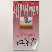 Gymnastik Red & Silver Glitzer Tropfen Custom Foto Strandtuch (Vorderseite)