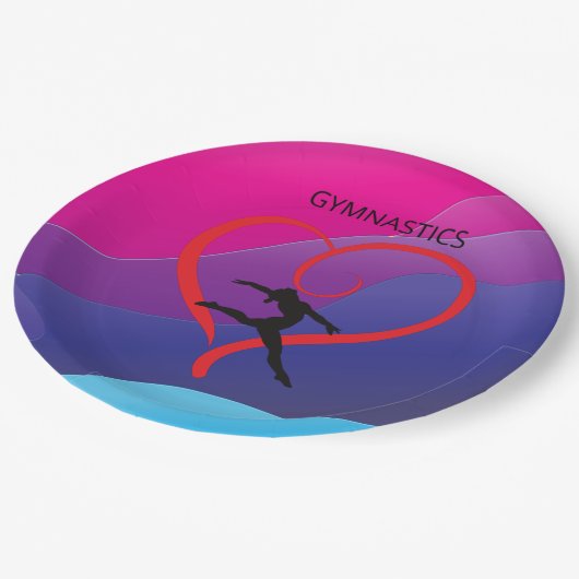 Gymnastik Regenbogen Party Papier Teller. Papierpl Pappteller (Schrägansicht)