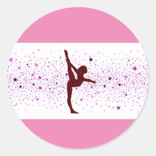 Gymnastik rosa Funkelaufkleber. Runder Aufkleber
