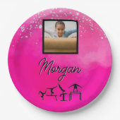 Gymnastik Rosa, Silber, Glitzer Benutzerdefinierte Pappteller (Vorderseite)