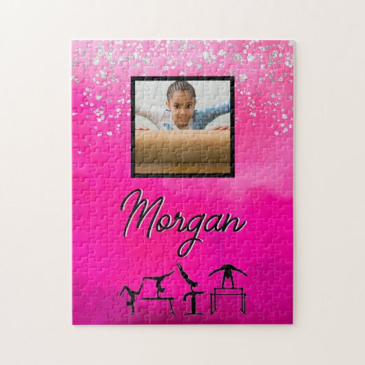 Gymnastik Rosa, Silber, Glitzer Benutzerdefinierte Puzzle (Vertikal)