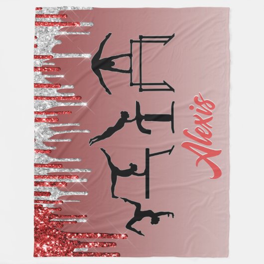 Gymnastik Rot und Silber Glitzer Tropfen Ombre Fleecedecke (Vorderseite)