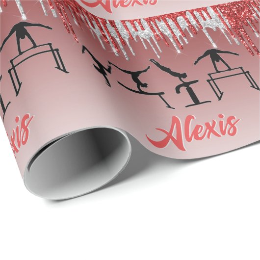 Gymnastik Rot und Silber Glitzer Tropfen Ombre Geschenkpapier (Rolleneckpunkt)