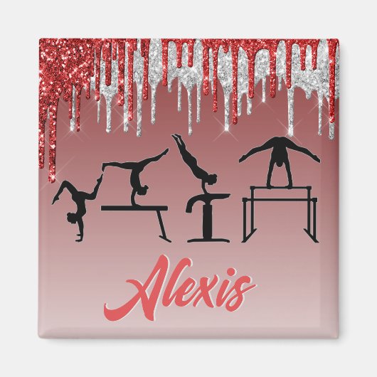 Gymnastik Rot und Silber Glitzer Tropfen Ombre Magnet (Vorne)