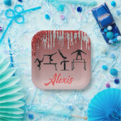 Gymnastik Rot und Silber Glitzer Tropfen Ombre Pappteller (Party)