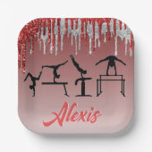 Gymnastik Rot und Silber Glitzer Tropfen Ombre Pappteller (Vorderseite)