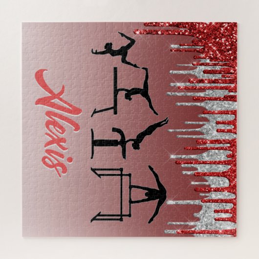 Gymnastik Rot und Silber Glitzer Tropfen Ombre Puzzle (Horizontal)