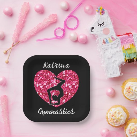 Gymnastik Schwarz und Heiß Rosa Personalisiert Pappteller (Party)
