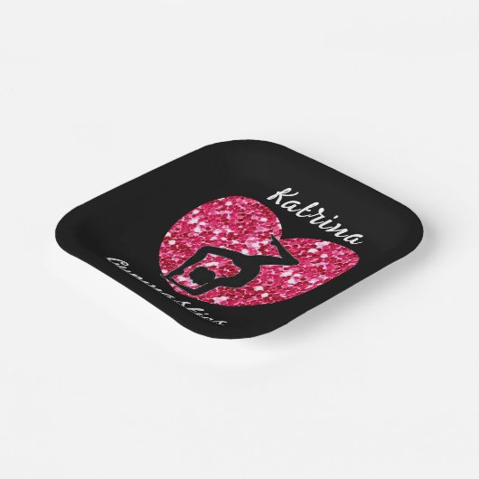 Gymnastik Schwarz und Heiß Rosa Personalisiert Pappteller (Gewinkelt)