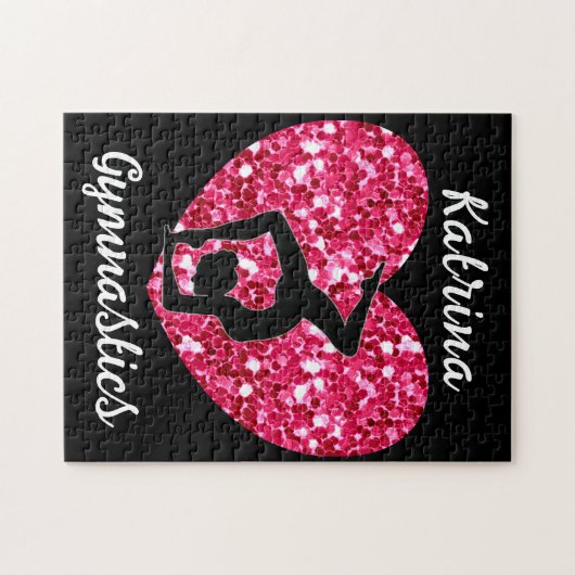 Gymnastik Schwarz und Heiß Rosa Personalisiert Puzzle (Horizontal)