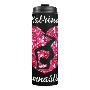 Gymnastik Schwarz und Heiß Rosa Personalisiert Thermosbecher