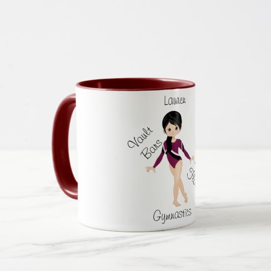 Gymnastik Schwarzes Haar, braune Augen, Burgund Le Tasse (Vorderseite Links)