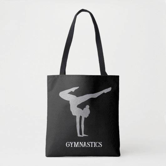 Gymnastik Silberner Glitzer Personalisiert Tasche (Vorderseite)